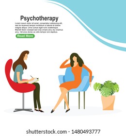 	
Psychotherapy practice, psychiatrist consulting patient. vector illustration