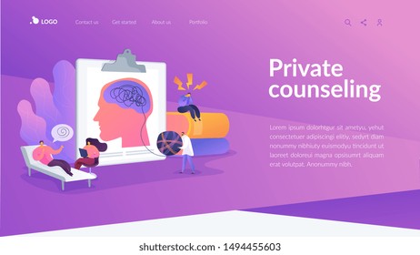 Psychotherapy Practice, Psychiatrist Consulting Patient. Mental Disorder Treatment. Psychologist Service, Private Counseling, Family Psychology Concept. Website Homepage Header Landing Web Page