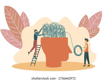 Psychotherapy practice, psychiatrist consulting patient. Mental disorder treatment. Psychologist service, private counseling, family psychology concept. Vector isolated concept creative illustration.
