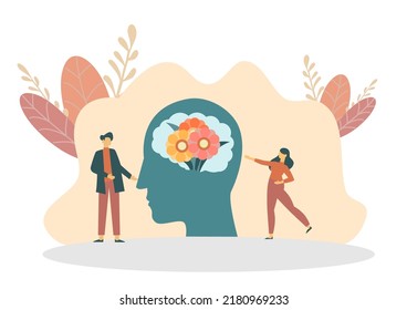 Psychotherapy practice, psychiatrist consulting patient. Mental disorder treatment. Psychologist service, private counseling, family psychology concept. Vector isolated concept creative illustration.