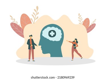 Psychotherapy practice, psychiatrist consulting patient. Mental disorder treatment. Psychologist service, private counseling, family psychology concept. Vector isolated concept creative illustration.