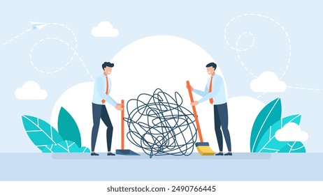 Psychotherapie, Problemlösung, Depression, Psychologe und Klient. Schlechte Gedanken loswerden, geistige und psychologische Hygiene. Psychotherapeut, um das Gehirn zu reinigen. Vektorillustration