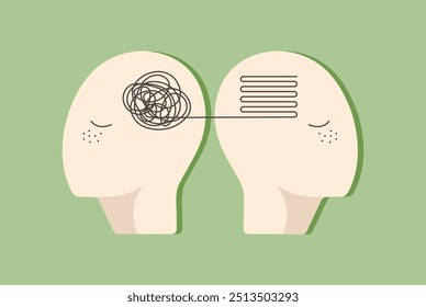 Psychotherapy process in head, concept. The mess of emotion is transformed into the order of emotion