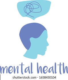 Psychotherapy and psychology help with depressive disorders. Tangle of thoughts of man suffering from prolonged sadness, fatigue, chronic pain, headaches or stomachaches. Mental health concept. Vector