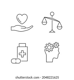 Psychotherapy and psychology line icon set. Simple thin outline pictogram collection. Mental health elements. Anxiety, group therapy, mood disorder, depression. Editable stroke vector illustration