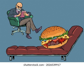 A psychotherapy session with a burger. Overeating and obesity problems