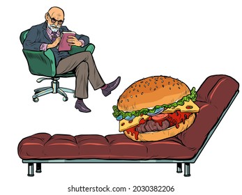 A psychotherapy session with a burger. Overeating and obesity problems