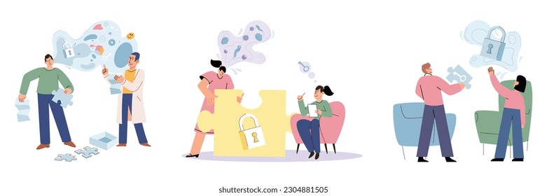 Psychotherapy session with cognitive analysis. Mental health, psychology concept. Mental health improvement, treatment for anxiety neurosis, mental equilibrium. Mental therapy sessions for open mind