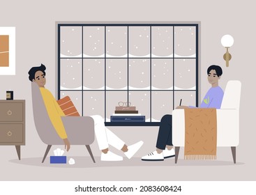 Psychotherapy session in a cozy furnished office, mental health issues