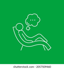 Psychotherapy session line icon concept. A man lies on a couch and talks outline stroke element. Psychologist counseling. Anxiety, group therapy, depression. Editable stroke vector illustration