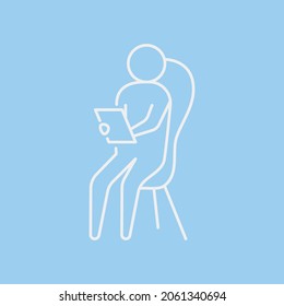 Concepto de línea de sesión de psicoterapia. El psicólogo se sienta en la silla con un elemento de trazo de contorno de cuaderno. Asesoramiento psicológico. Terapia grupal. Ilustración vectorial de trazo editable