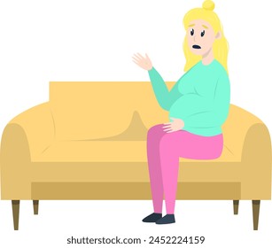 Psychotherapy session - pregnant woman talking sitting on sofa. Mental health concept, vector illustration in flat style