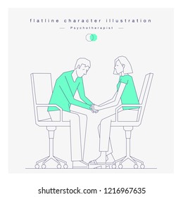 psychotherapy session. vector illustration depicts psychotherapist listening to her patient.