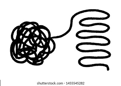 Psychotherapy symbol. Tangled rope becomes line straight black white
