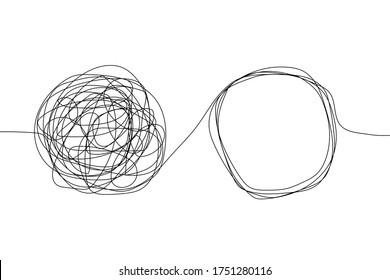 Psychotherapy Tangle Conceptlogo Icon Vector. Abstract Sketch Untangle Problem. Chaos Brain Solution Coach. Transform Mentor. Change Coaching. Online Order Evolution. Creative Doodle Illustration.