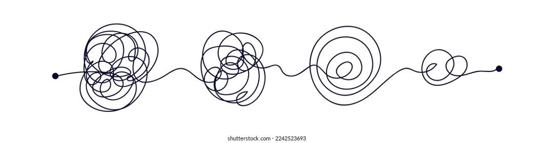 Psychotherapy transformation chaos in the head. Tangle and untangle concept. Flat vector illustration