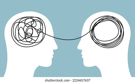 Psychotherapy, unraveling complex situations, concept of social psychiatry. Therapist and patient. Vector illustration.