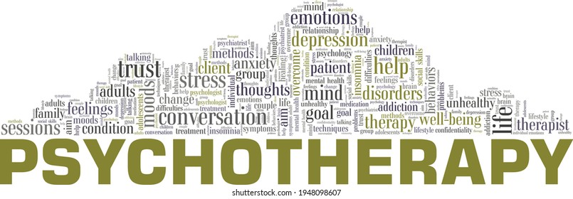 Psychotherapy vector illustration word cloud isolated on a white background.