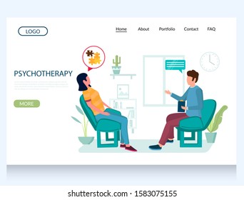 Psychotherapy vector website template, web page and landing page design for website and mobile site development. psychotherapist counseling patient having mental health problems. Individual therapy.