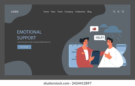 Psychotherapy web banner or landing page dark or night mode. Psychiatrist consulting patient on mental health disorders. Thoughts and emotions analysis. Flat vector illustration