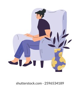 Psychotherapy with Woman Sit on Armchair Having Mental Therapy Session Vector Illustration