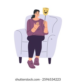 Psychotherapy with Woman Sit on Armchair Wear Mask Having Mental Therapy Session Vector Illustration