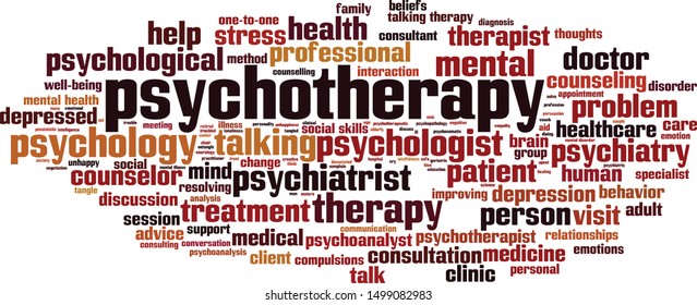 Psychotherapy word cloud concept. Collage made of words about psychotherapy. Vector illustration 