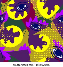 Psyhedelic seamless pattern with chaotic eyes.