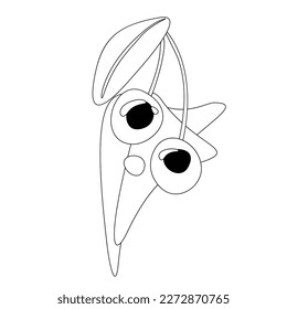 Psyhodelical Print with Cherry Monster Vibes. Surreal Design. Single Design Element. Pop Art Cartoon Style with Stains. Coloring Book Page. Vector Contour Illustration