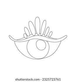 Psyhodelical Print with Demonic Eye with Crown. Surreal Design. Single Design Element. Pop Art Cartoon Style with Stains. Coloring Book Page. Vector Contour Illustration