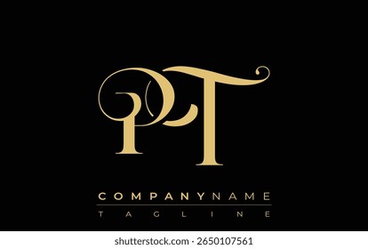 PT Abstractas Logo de la joyería creativa. Logotipo elegante con iniciales de monograma doradas en una tipografía elegante y moderna, perfecta para la marca