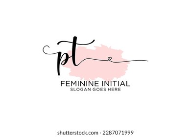 PT beauty monogram and elegant logo design handwriting logo of initial signature, wedding, fashion, floral and botanical with creative template.