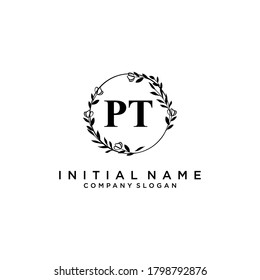 PT Beauty vector initial logo, handwriting logo of initial signature, wedding, fashion, jewerly, boutique, floral and botanical with creative template for any company or business.