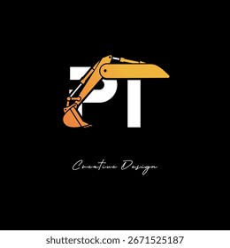 Logotipo de construcción del brazo de excavadora PT - diseño de marca de letra de Industrial en negrita para equipos pesados, marca de contratista e identidad de ingeniería moderna	
