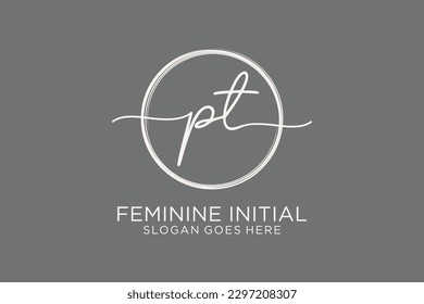 PT handwriting logo with circle template vector logo of initial signature, wedding, fashion, floral and botanical with creative template.