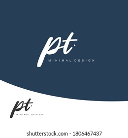 PT Initial handwriting or handwritten logo for identity. Logo with signature and hand drawn style.
