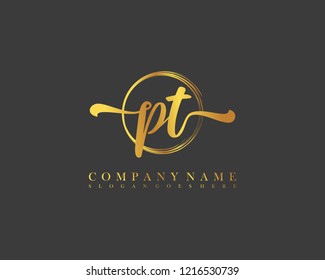 PT initial handwriting logo circle template vector