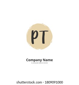 PT Initial handwriting and signature logo design with circle. Beautiful design handwritten logo for fashion, team, wedding, luxury logo.