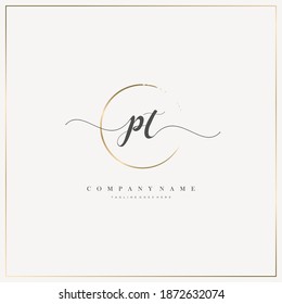 PT Initial Letter handwriting logo hand drawn template vector, logo for beauty, cosmetics, wedding, fashion and business