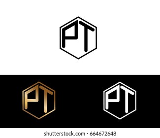 PT initial letters linked with hexagon shape logo

