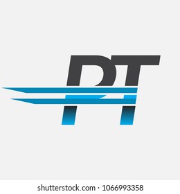 PT initial logo company name colored black and blue, Simple and Modern Logo Design.