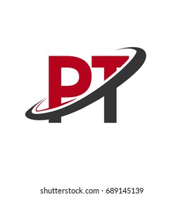 PT initial logo company name colored red and black swoosh design, isolated on white background. vector logo for business and company identity.