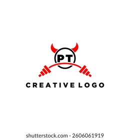PT initial monogram for fitnes or gym logo with devil style design