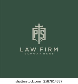 PT initial monogram for law firm with sword and shield logo image