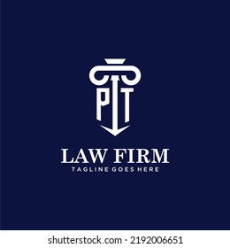 Projetura del logotipo del monograma inicial PT con diseño de hitos