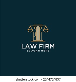 PT initial monogram logo for lawfirm with scale vector design