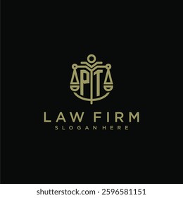 PT initial monogram logo for lawfirm with scale vector design