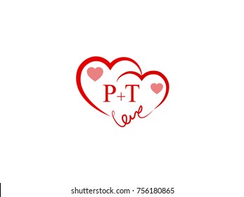 pt Initial wedding invitation, love logo template vector
