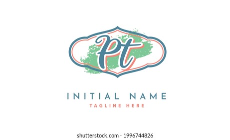 PT Initials, handwriting logo vector