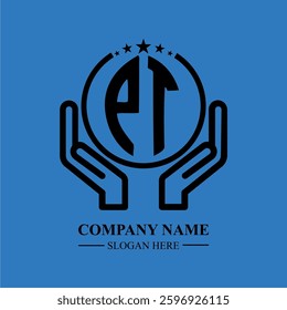 PT initials held within hands, symbolizing trust and protection. The circle represents unity, while stars highlight excellence and ambition.